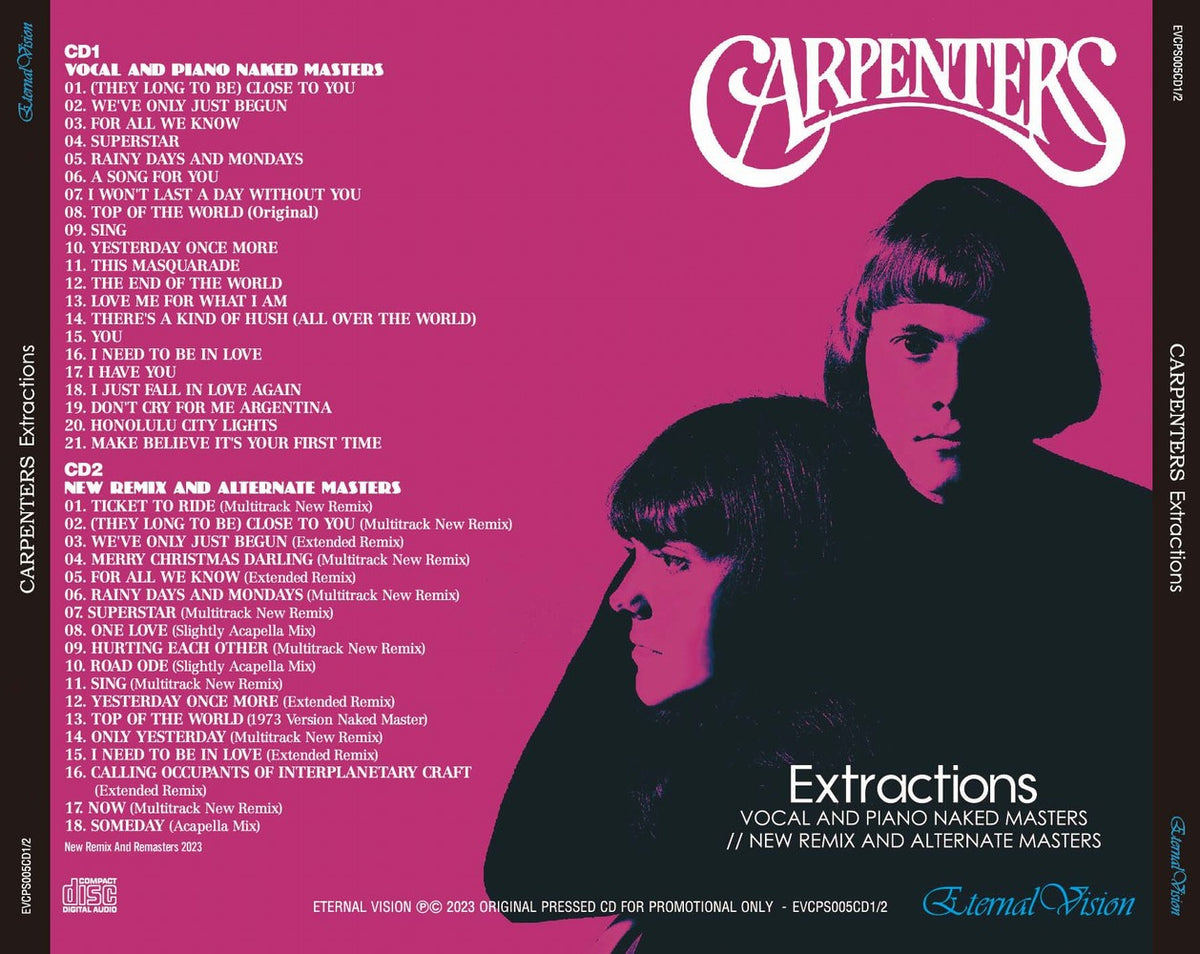 CARPENTERS - EXTRACTIONS: VOCAL AND PIANO NAKED MASTERS - NEW REMIX AN