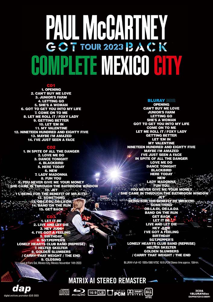 PAUL McCARTNEY / GOT BACK TOUR 2023 : COMPLETE MEXICO CITY (3CD +