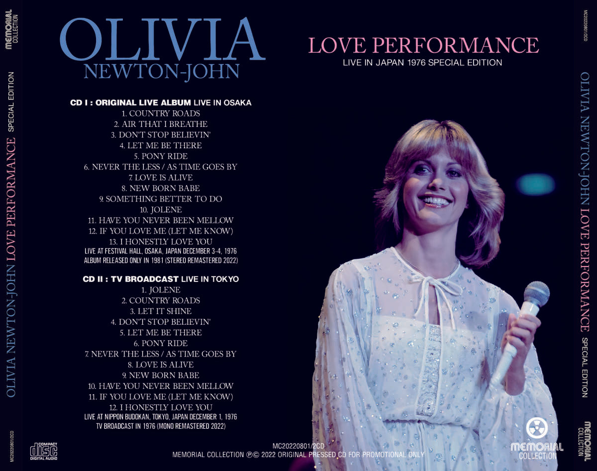 OLIVIA NEWTON-JOHN - LOVE PERFORMANCE: LIVE IN JAPAN 1976 SPECIAL EDIT –  Acme Hot Disc