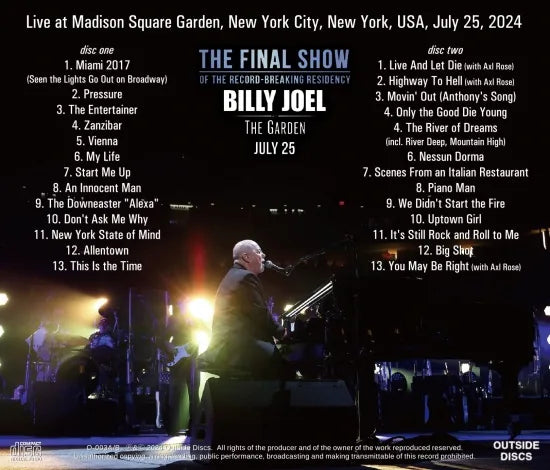 BILLY JOEL - THE FINAL SHOW AT THE GARDEN 2024 (2CD) – Acme Hot Disc BILLY JOEL - THE FINAL SHOW AT THE GARDEN 2024 (2CD) – Acme Hot Disc