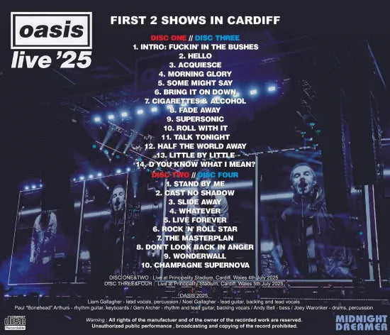 OASIS - LIVE '25 TOUR : FIRST 2 SHOWS IN CARDIFF 2025 (4CDR OASIS - LIVE '25 TOUR : FIRST 2 SHOWS IN CARDIFF 2025 (4CDR