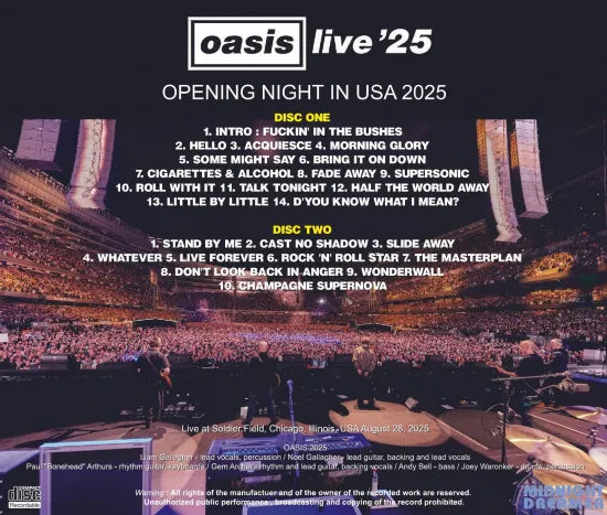 OASIS / LIVE '25 TOUR : OPENING NIGHT IN USA 2025 (2CDR) – Acme OASIS / LIVE '25 TOUR : OPENING NIGHT IN USA 2025 (2CDR) – Acme